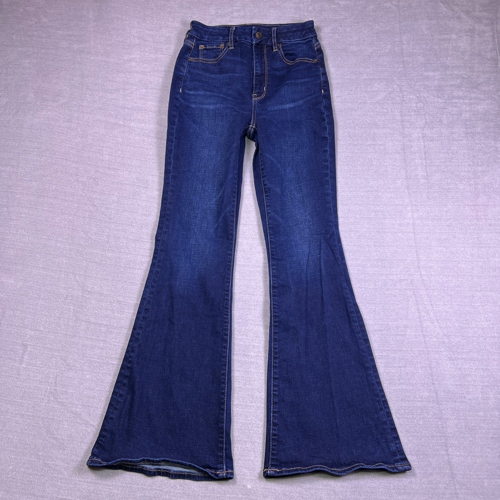 American Eagle Outfitters Womens Blue Super Stretch Hi Rise Flare Jeans Size 00
